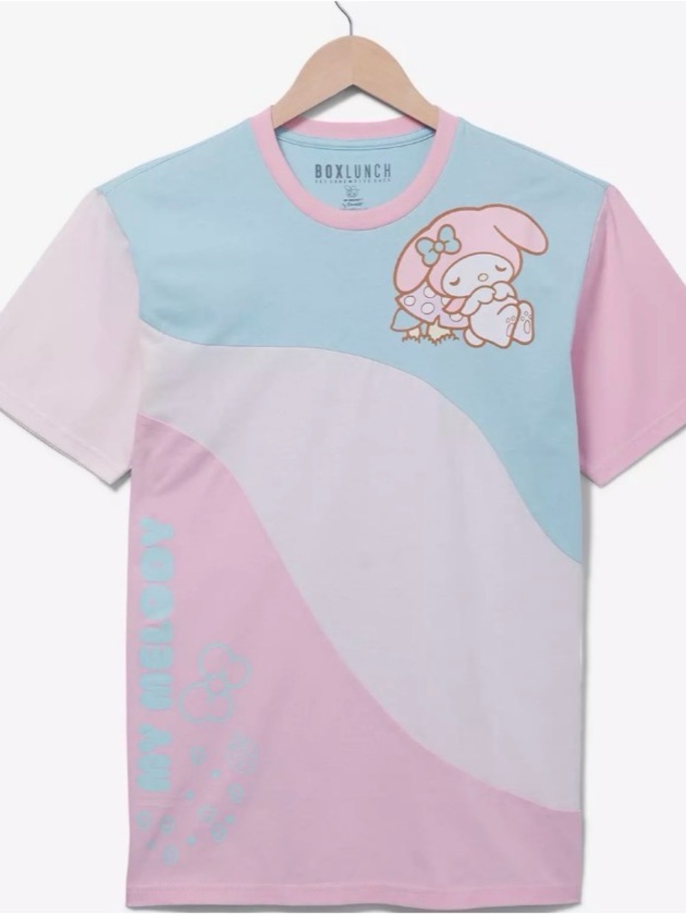 Sanrio My Melody Pastel Wavy Panel Pink & Light Blue Colorblock Tee